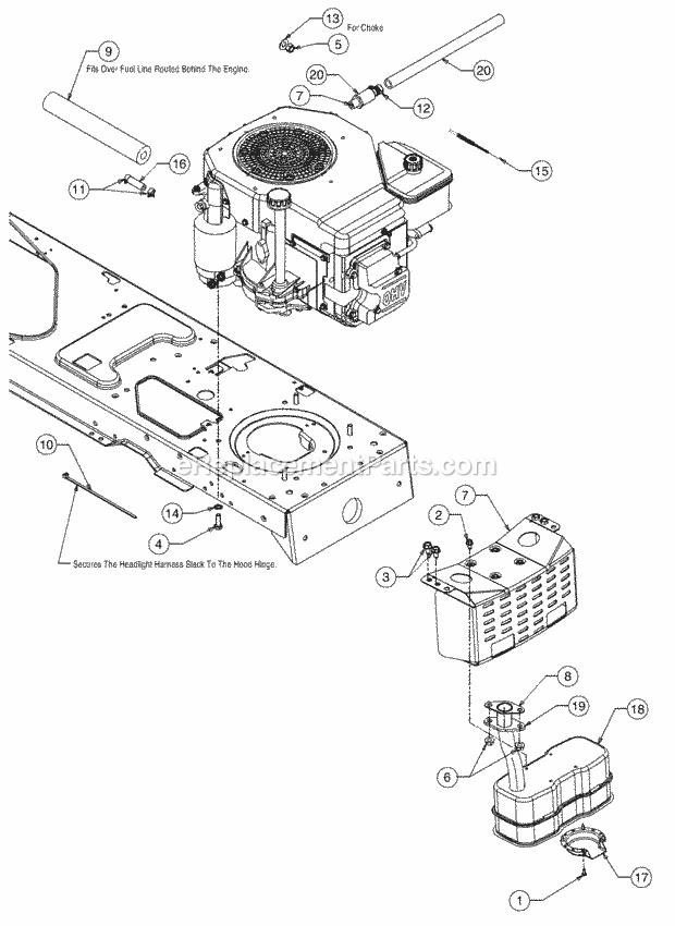 Engine Accessories Diagram and Parts List for 1517 13A-231G100 Cub Cadet Lawn Tractor